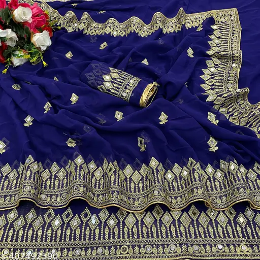 DISHA FASHION DURGA PUJA GEORGETTE BHALO MIRROR WEDDING,PARTY,FESTIVAL WEAR BOLLYWOOD SAREE.