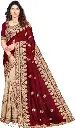 Half and half Cotton Blend Maroon Embroidered Saree with Blouse