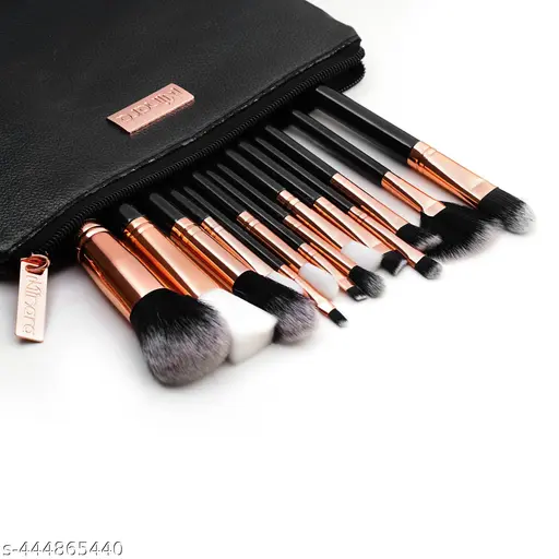 Minara Beauty|Professional Makeup Brush Applicator Set of 15pcs with Premium Leather Pouch (Black Colour)