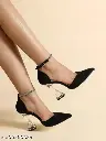 Women & Girls Black Rhinestone Decor Heels
