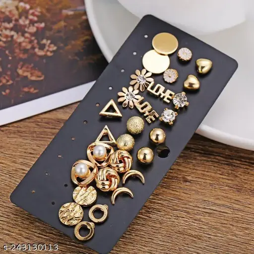 28pcs Ear studs Moon Flower Rhinestone Pearl Earring Set 14 Pairs Creative Retro Daisy Earrings For Women-21320