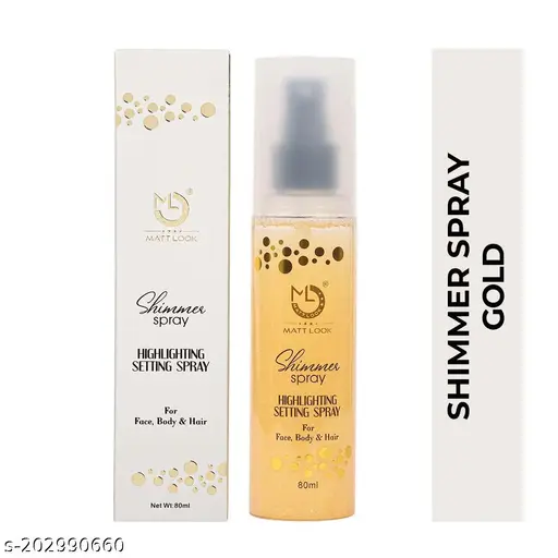 Mattlook Shimmer Highlighting Setting Spray for Face, Body & Hair, Gold 001 (80ml)