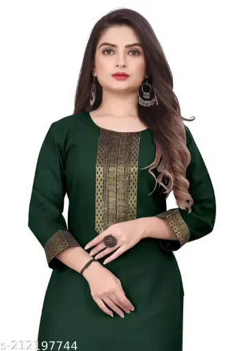 Desigener Kurtis New Collection Plain Cotton Golden Lace Border Pattern Casual Kurta for Girls & Women