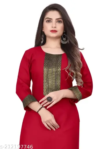Desigener Kurtis New Collection Plain Cotton Golden Lace Border Pattern Casual Kurta for Girls & Women
