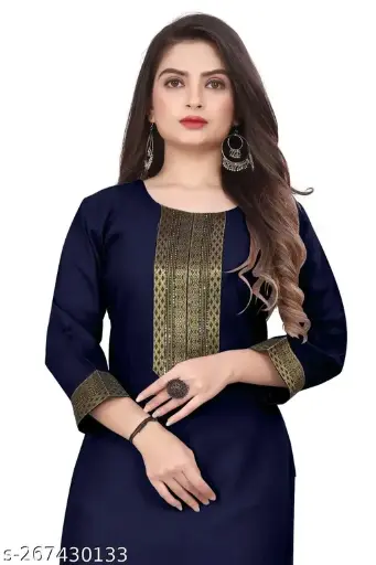 Desigener Kurtis New Collection Plain Cotton Golden Lace Border Pattern Casual Kurta for Girls & Women