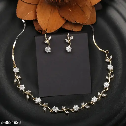 Trendy Elegant Cubic Zirconia Bridal Wedding Round Choker Necklace Costume Jewellery Sets for Women